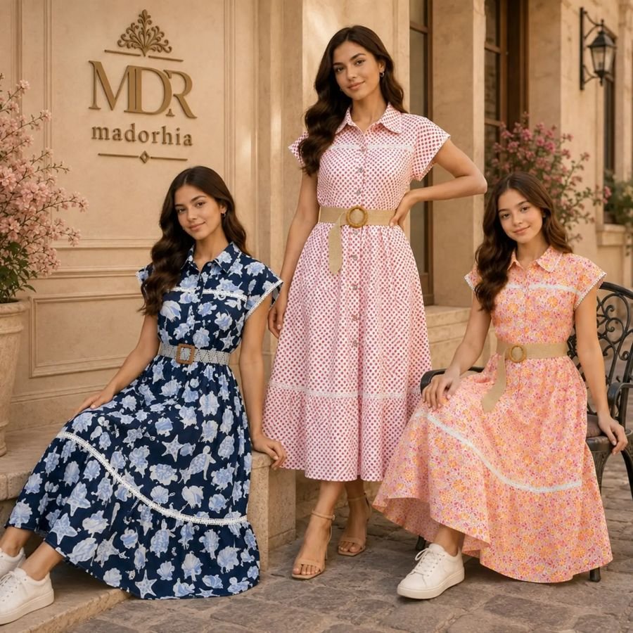 Mère et filles en robes assorties